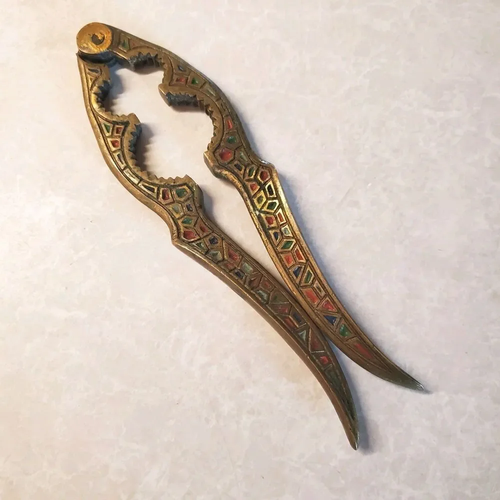 Vintage Brass Nut Shell Cracker Bottle Opener Isreal Middle East Enameled